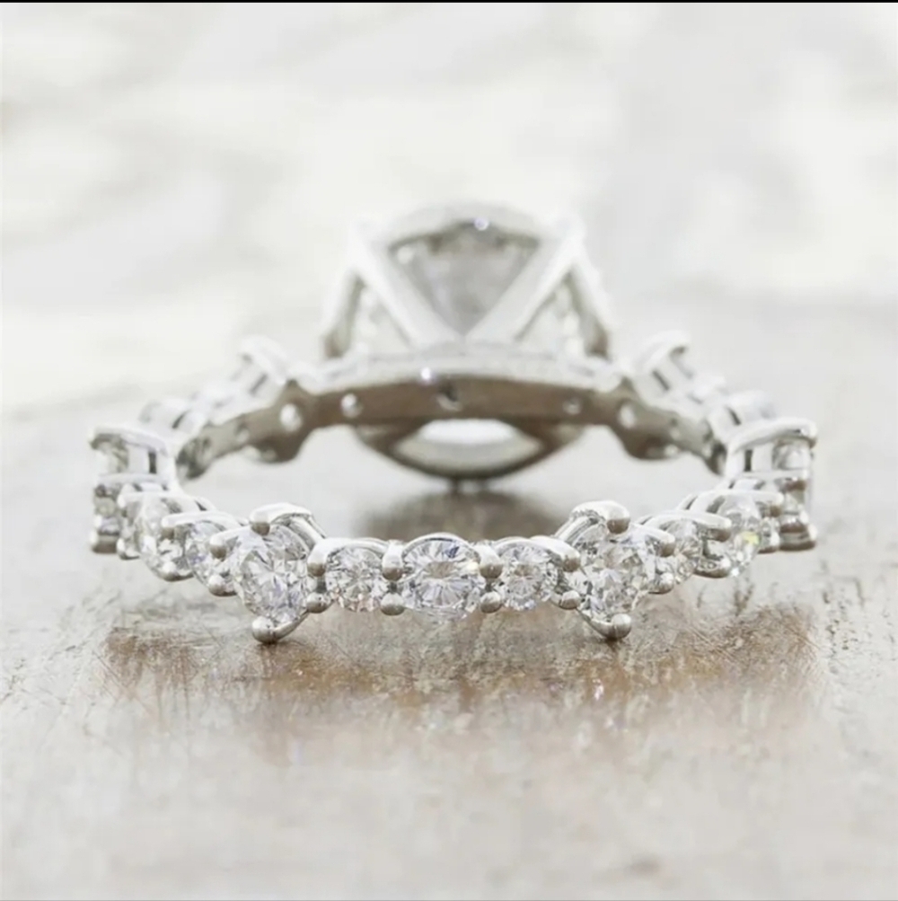 SILVER 2PC Diamond CZ Stone Ring Set Stackable Round Cut - Picture 4 of 5